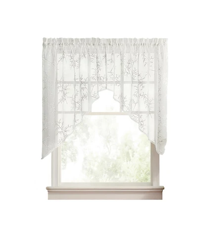 Ellis Curtain Brewster 100% Polyester Tailored Embroidered Sheer Rod Pocket Swag Pair 70" x 38"