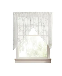 Ellis Curtain Brewster 100% Polyester Tailored Embroidered Sheer Rod Pocket Swag Pair 70" x 38"