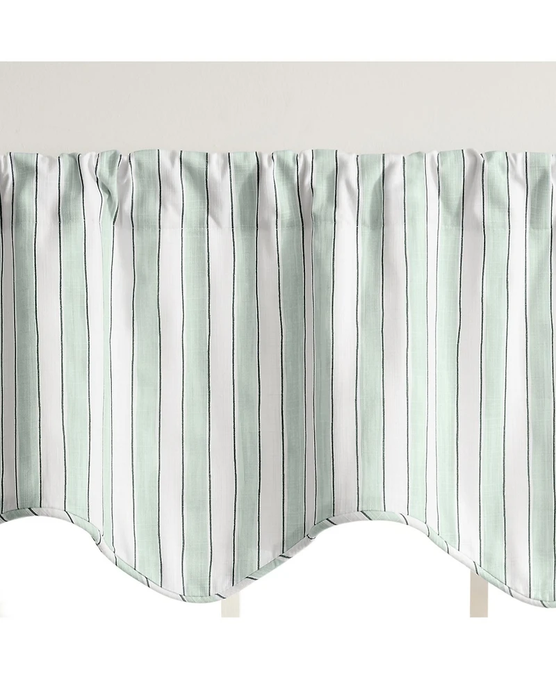 Ellis Curtain Saratoga Stripe Cotton Scallop Poly-Cotton Lined Rod Pocket Valance