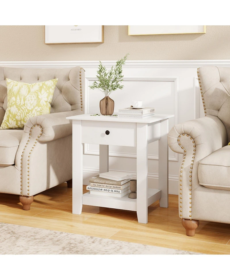 Sugift Three Tier Nightstand with Drawer and Open Storage Shelf