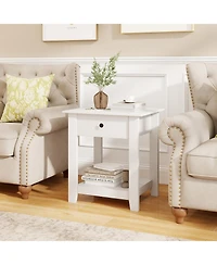 Sugift Three Tier Nightstand with Drawer and Open Storage Shelf