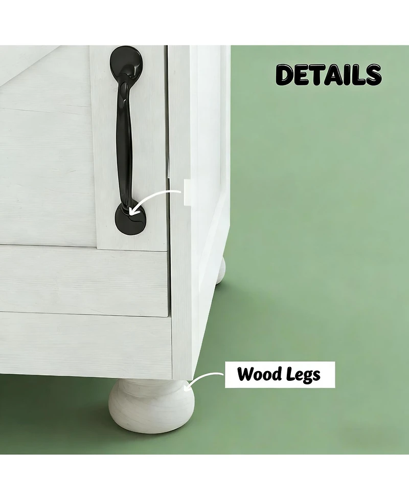 Rainsken Bedside Cabinet, Farmhouse Storage Nightstand with Open Shelf and Cupboard for Living Room, Bedroom.