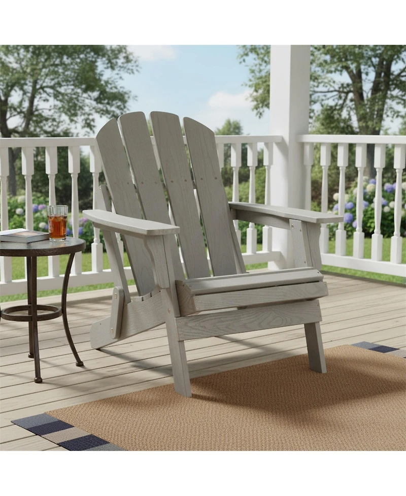 Clihome Wooden Oversize Outdoor Folding Adirondack Chair with BackRest & SeatBoard, Wood Patio Chair