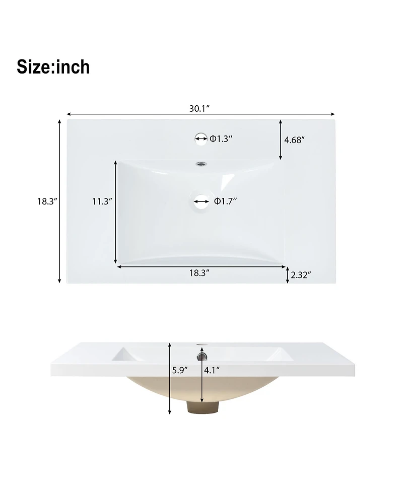 Busdays 30" Bathroom vanity Set with Sink, Combo Cabinet, Bathroom Storage Cabinet, Solid Wood Frame