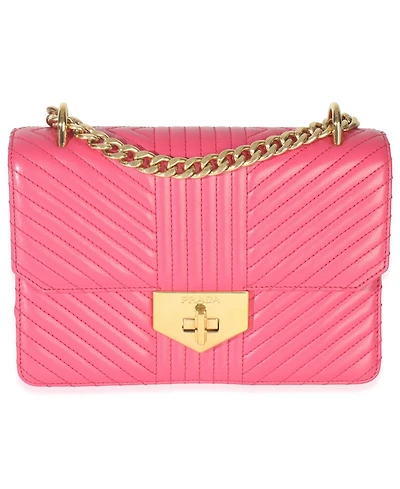Pre-Owned Prada Pink Calfskin Turn Lock Chain Flap Bag