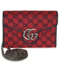 Pre-Owned Gucci Red Blue Matelasse Diagonal Canvas Gg Marmont Chain Wallet