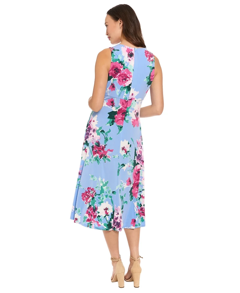 London Times Petite Sleeveless Keyhole Neck Midi Dress