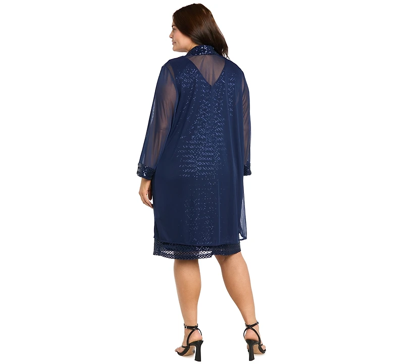 R & M Richards Plus Mix Media Sequin Detail Jacket Dress