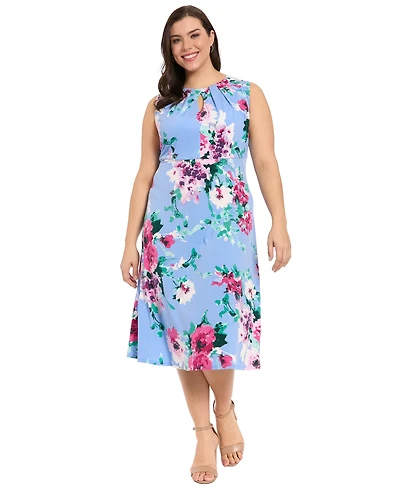 London Times Plus Sleeveless Keyhole Neck A-Line Midi Dress