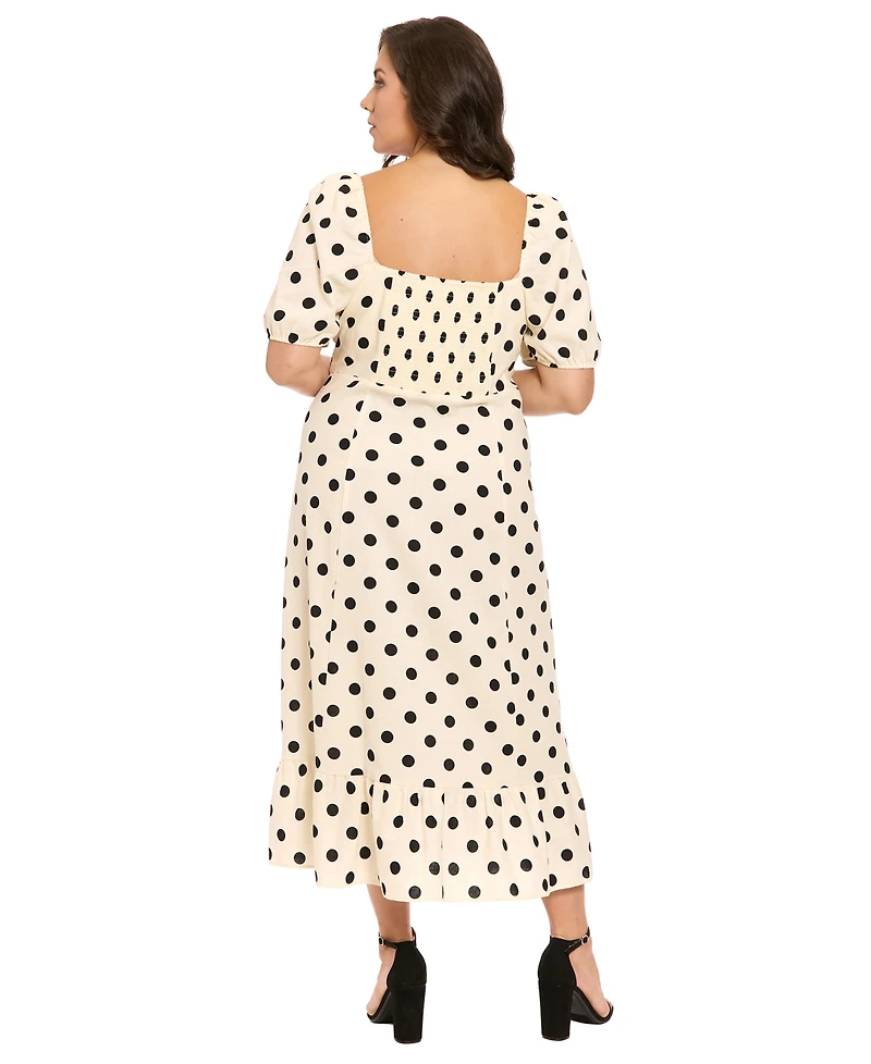 London Times Plus Short-Sleeve Square Neck Midi Dress