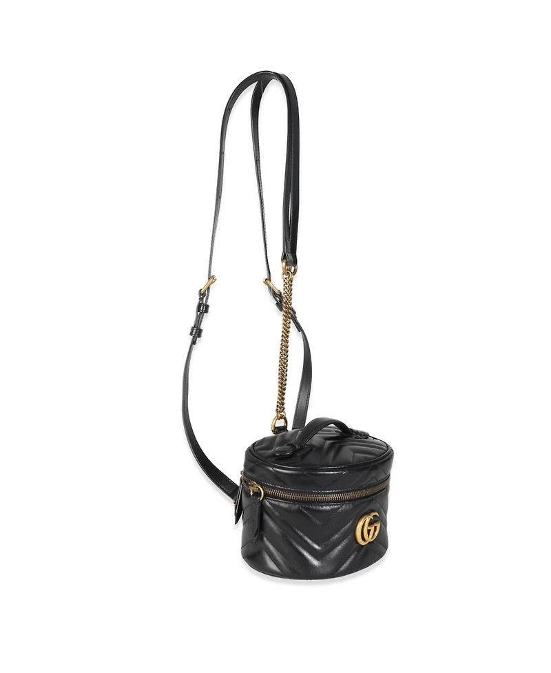 Pre-Owned Gucci Black Calfskin Matelasse Mini Gg Marmont Round Backpack