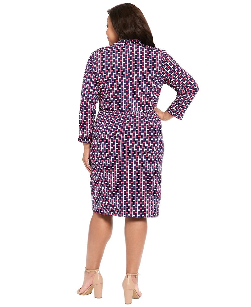 London Times Plus 3/4-Length-Sleeve V-Neck Dress