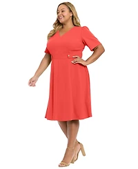 London Times Plus Short-Sleeve V-Neck Dress