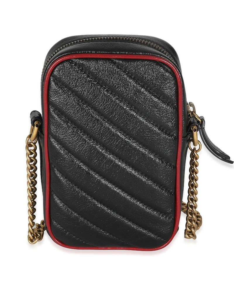Pre-Owned Gucci Red Black Calfskin Matelasse Mini Gg Marmont Crossbody Bag