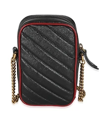 Pre-Owned Gucci Red Black Calfskin Matelasse Mini Gg Marmont Crossbody Bag