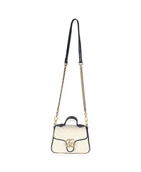 Pre-Owned Gucci Navy White Calfskin Matelasse Diagonal Torchon Mini Gg Marmont Top Handle