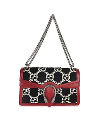 Pre-Owned Gucci Black White Red Tweed Gg Monogram Medium Dionysus Shoulder Bag