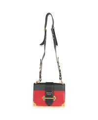 Pre-Owned Prada Red Black City Calfskin Saffiano Cahier Bag
