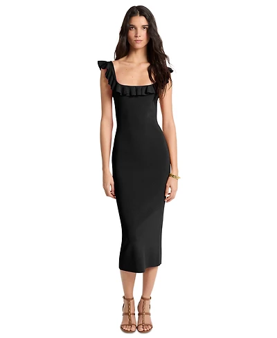 Michael Kors Women's Square Neck Ruffle Midi Dress