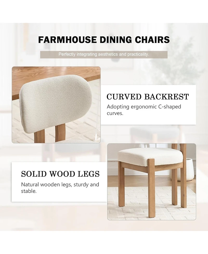 Rainsken Wooden Dining Chairs Set of 2, Modern Fabric Upholstered Kitchen Chairs with Curved Backrest, Solid Wood Legs for Dining Room