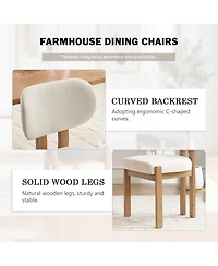 Rainsken Wooden Dining Chairs Set of 2, Modern Fabric Upholstered Kitchen Chairs with Curved Backrest, Solid Wood Legs for Dining Room