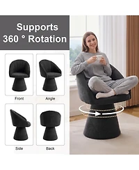 Rainsken Swivel Accent Chair, Chenille Fabric Upholstered Armchair with Curved Backrest and High Cylindrical Base for Living Room, Bedroom