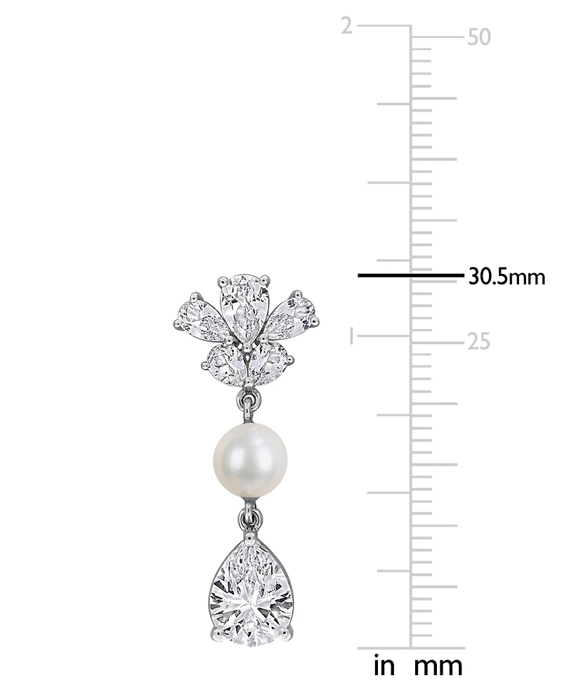 Macy's Cultured Freshwater Pearl & Created White Sapphire (8-7/8 ct. t.w.) Drop Earrings in Sterling Silver