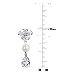 Macy's Cultured Freshwater Pearl & Created White Sapphire (8-7/8 ct. t.w.) Drop Earrings in Sterling Silver