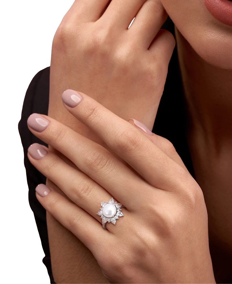 Macy's Cultured Freshwater Pearl and Created White Sapphire (2 ct. t.w.) Earrings Sterling Silver