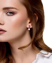 Macy's Cultured Freshwater Pearl, Pink Amethyst (1 ct. t.w.) & Pink Topaz (3/8 ct. t.w.) Earrings in Sterling Silver