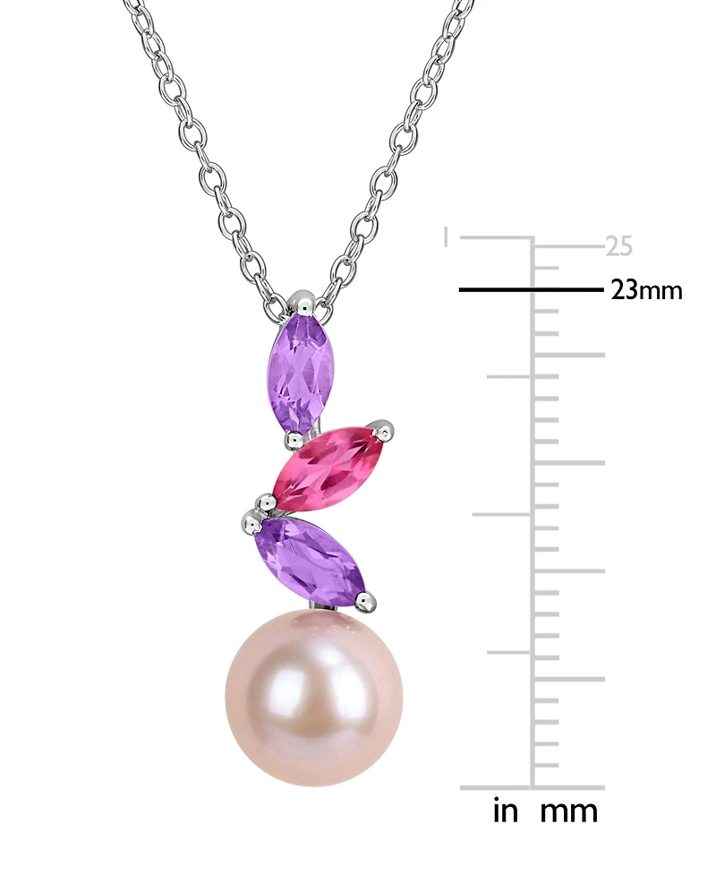 Macy's Cultured Freshwater Pearl, Pink Amethyst (1/2 ct t.w.) & Pink Topaz (1/5 ct. t.w.) Necklace in Sterling Silver