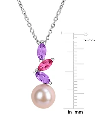 Macy's Cultured Freshwater Pearl, Pink Amethyst (1/2 ct t.w.) & Pink Topaz (1/5 ct. t.w.) Necklace in Sterling Silver