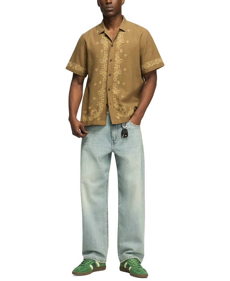 Lucky Brand Men's Short-Sleeve Bandana Eyelet Shirt