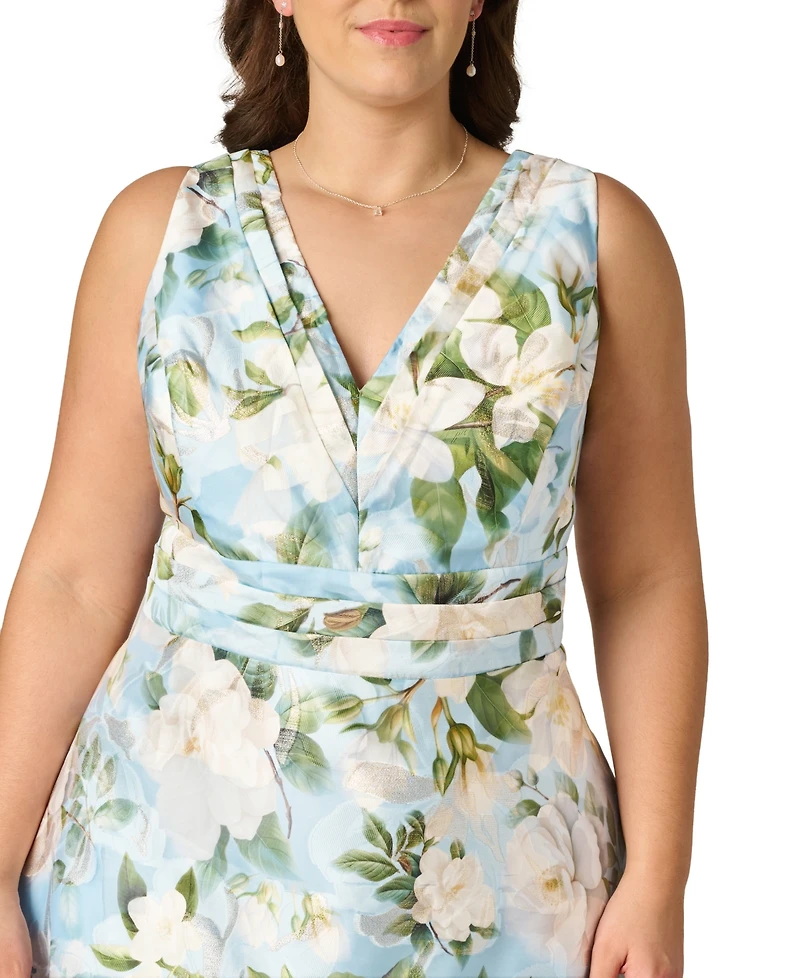 Adrianna Papell Plus Floral Jacquard Midi Dress