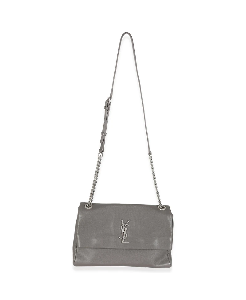 Pre-Owned Saint Laurent Grey Grained Calfskin Medium West Hollywood Monogram Fold Over Bag