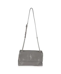 Pre-Owned Saint Laurent Grey Grained Calfskin Medium West Hollywood Monogram Fold Over Bag
