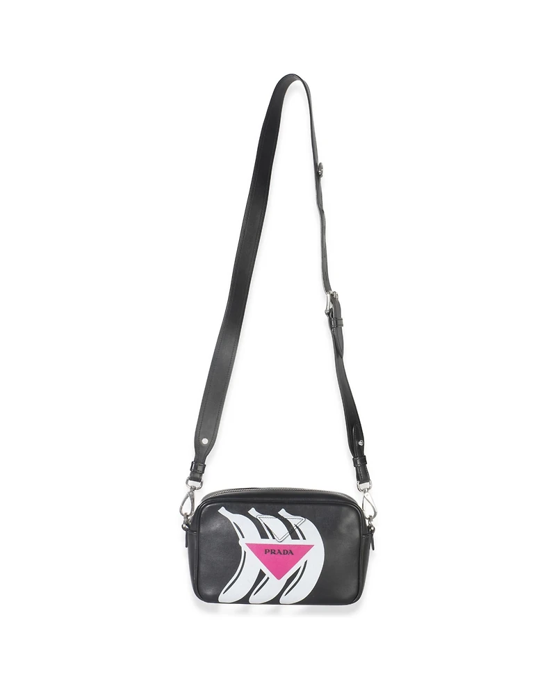Pre-Owned Prada Black Pink Calfskin Banana Logo Crossbody Bag