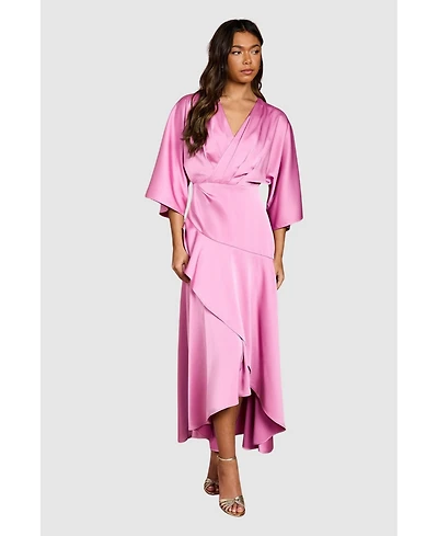 Coast Women's Satin Back Crepe Ruffle Wrap Midi Dress