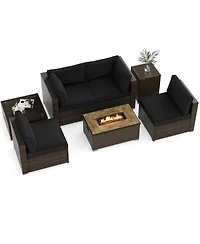 Gymax Set Of 7 Furniture w/32'' Fire Pit Table and Propane Tank Cover Outdoor