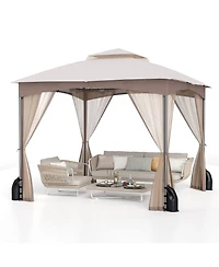 Gymax 10 X 10 Ft Patio Gazebo w/ Netting Walls Soft Top Double Roof Canopy w/ 4 Sandbags Outdoor