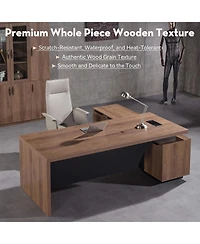 logicfox Retractable Office L-Shaped Desk with Drawers and Lateral File Cabinet