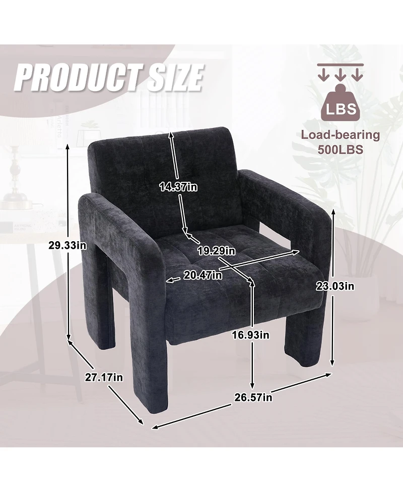 Rainsken Modern Accent Chair, Chenille Fabric Upholstered Armchair, Single Lounge Chair for Living Room, Bedroom and Reading Nook