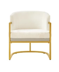 Rainsken Accent Chair, Upholstered Faux Rabbit Fur Armchair with Gold Metal Frame and Curved Backrest for Living Room, Bedroom