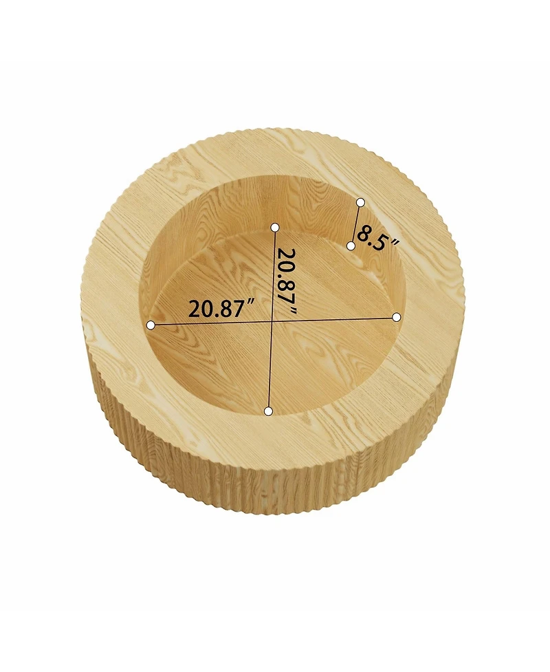 Rainsken Modern Circular Coffee Table, 29.53" Center Table with Pedestal, Round Stripe and Concealed Storage for Living Room