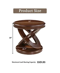 Rainsken X-shape Base Coffee Table - 22" Retro Round Wooden End Table for Living Room, Small Space