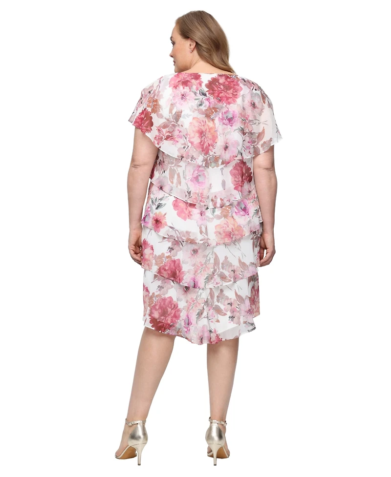 Sl Fashions Plus V-Neck Embellished Tiered A-Line Dress