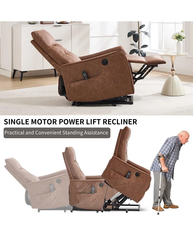 Maison Boucle Pu Leather Lift Chair with Massage & Heat, Power Recliner for Elderly with Usb Port, Remote Control, Heavy Duty Base-Maison Boucle