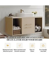 Sillysis 39.3" Modern Wall-Mount Bathroom Vanity with Oval Ceramic Sink, Solid Wood Floating Cabinet & Soft-Close Drawers