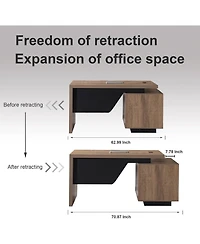 logicfox Modern Width Adjustable Home office Desk with Storage Cabinet