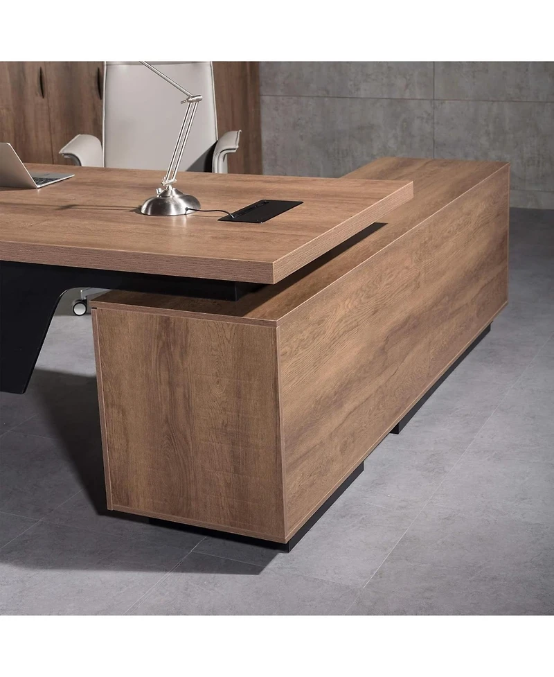 logicfox Retractable Office L-Shaped Desk with Drawers and Lateral File Cabinet